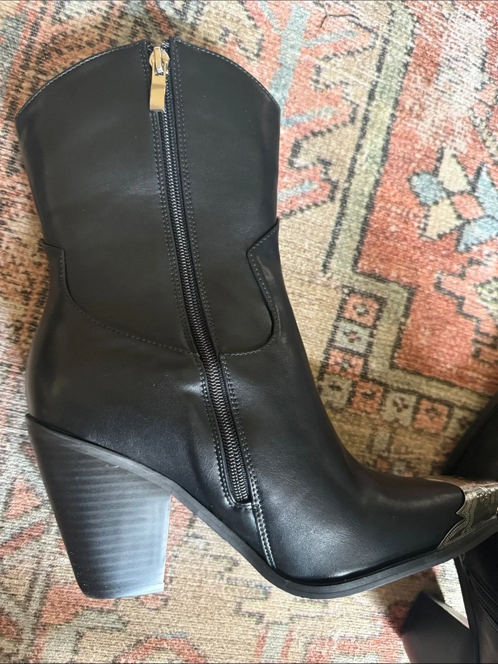 Fashion Nova Black Ankle Booties with Silver Toe Caps